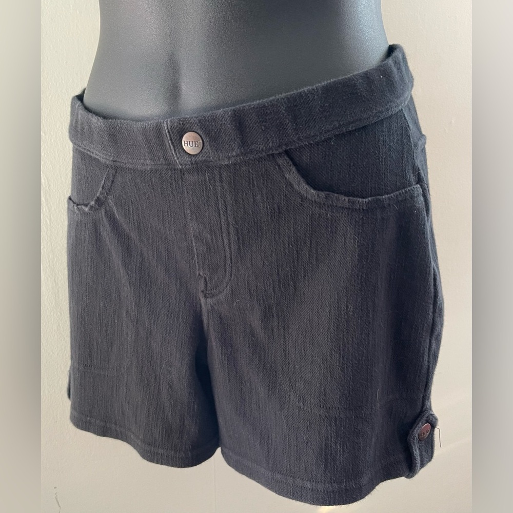 HUE Faded Black Denim Stretchy Shorts Size Small